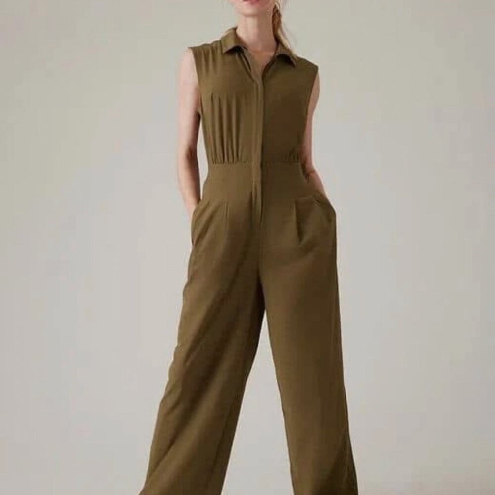 Athleta Brooklyn Heights Wide Leg Jumpsuit Acacia Olive Size 0